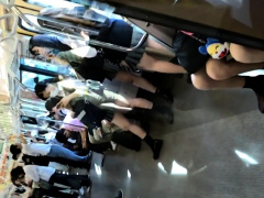 Amateur Asian girls with sexy legs voyeur upskirt in public