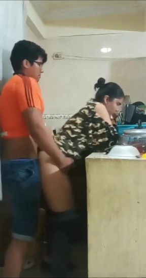 The Boss's Son Has Sex with the Maid in the Kitchen