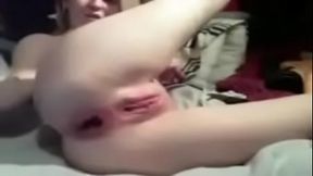 Teen GF rides big dildo in amateur webcam anal scene