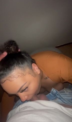 Thick milfpov ebony gives a sloppy blowjob in POV