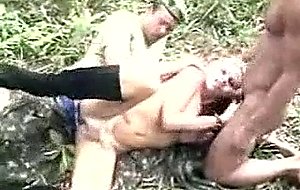 Fucking army for a busty shemale