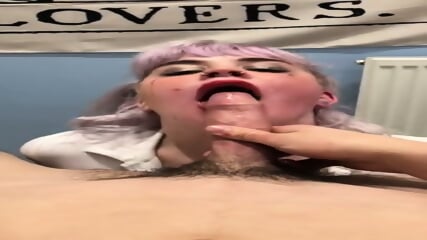 hard blowjob and face fucking for teen slut