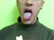 Eating food fetish - Chewing banana with crunchy sound