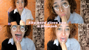 Shy nerd gives you a blowjob