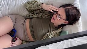 Busty Step-Sister with Glasses Gives Step-Brother a Wet POV Blowjob