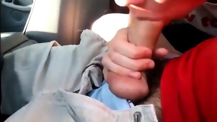 Blowing a friend in the car and he cums in my mouth