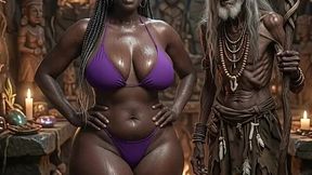 Curvy african chick goes to the shaman, who fucks her good AI generated