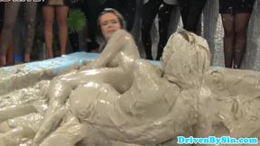 Classy euro hotties watch mud wrestling match