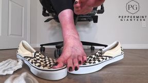 Sneaky Office Foot Tease in Checkerboard Vans - Toe-only Strip & Intense Barefoot Play POV