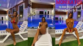 monika fox in red bikini and show boobs in pool