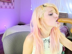 Blonde teen Esther toying on my bed