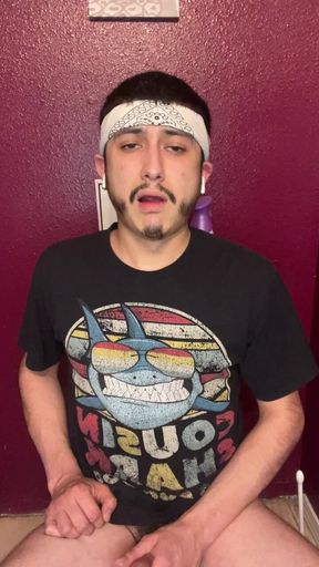 Smacking my slippery lubed dick with bandana on
