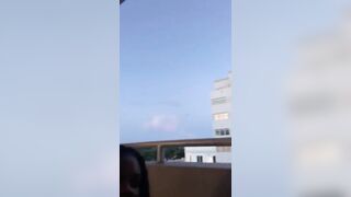 Big Tits Ebony Sucks BBC in a Public Balcony