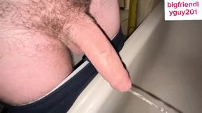 Man with Big Hairy Dick Urinating and Moaning