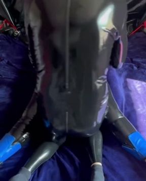 Latex catsuit bondage. Vibrator orgasm