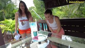 hooters waitress and customer both pee their pants omorashi