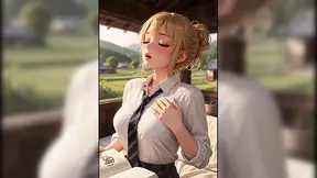 Blonde anime GF gets off on the terrace