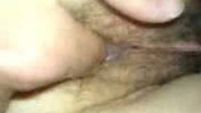 Hairy pussy of my wife closeup gradually getting wet