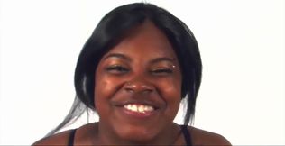 Cute ebony girl uses a toy before getting doggystyle action.
