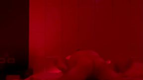 I fuck my girlfriend hard in the red room and she rides me with her big tits