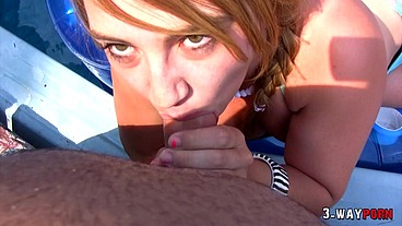 3 wayporn - a Small Titties Brunette Gal is Getting Anal Pounded Intensely by a Big Cock in a Threesome.