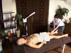 Subtitled CFNM Japanese penis massage explosive cumshot