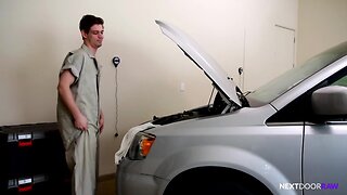 Mechanic Fucked Raw after Catching Client Jerking Off!