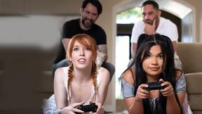 ”Gaming teen stepdaughters both screwed by their perverted stepdads”
