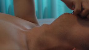 Squeezing 12 inches Nothosaur dragon dildo by warm throat