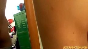 Outrageous twink is stroking his raging boner while naked