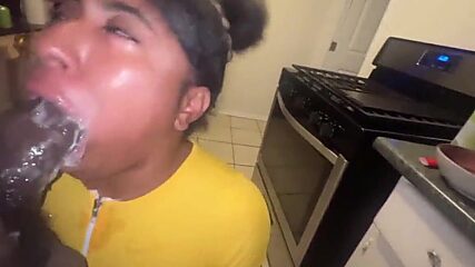 Slutty Ebony Step Sister Causes Family Drama, Sucks Dick Like A Champ