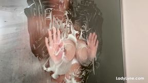 Wish you Were here! LadyLyne Pressing Titties against the Glass in the Shower