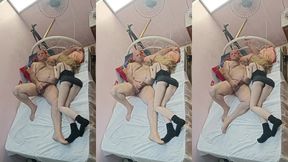 loira de 19 anos gozou varias vezes e depois foi dormir enquanto que o coroa ainda tava com tesao