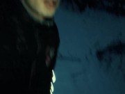 Middle eastern twink piss on the frozen lake - thick cock