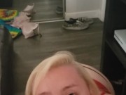 Horny step sister caught me jacking off and helps me finish