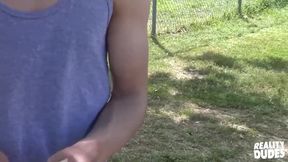Ian gets plowed outdoors riding a massive straight dude’s hog