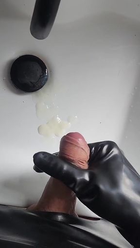 Cumshot in Black Gloves