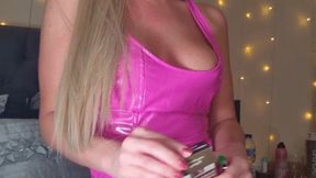 Smoking in Hot Pink Latex Dress