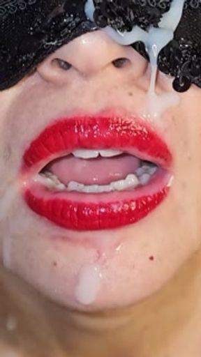 Close up slomo cum in mouth facial Compilation