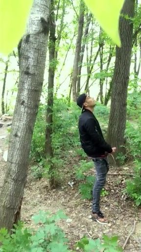 Bad Boy Jerks While Smoking Cigarette in a Forest - Almost Caught - so His Balls Stay Full