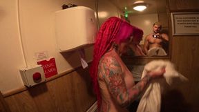 Nudist Sauna British Punk Pink Hair Slut Piggy Mouth Fucked in Nudist Spa
