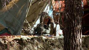 Slutty brunette in red dress gets her ass fucked