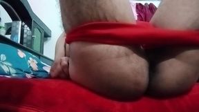 indian gay crossdresser gaurisissy showing and fingering in her ass in red honeymoon lingerie real bdsm sex