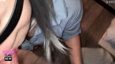 French maid takes throat down to the nines with messy mouth cumload