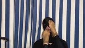 Make him to suck on my foot and toes - slave play with sweaty nylon feet