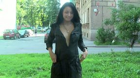 Fantastic perfect brunette teen in the park flashes her boobs and pussy
