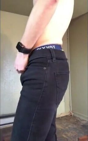 Skinny Amateur Strips and Strokes His Big Cock