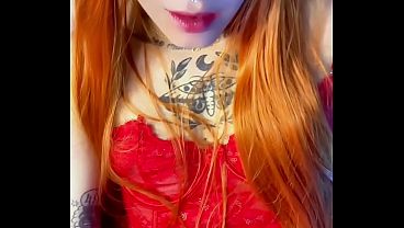 Super feminine redhead trans girl cum
