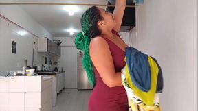 Stepmother gets fucked from behind while son strokes her big ass