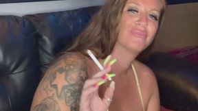 Gold Bikini Smoking Sexytime in the Bodyshop